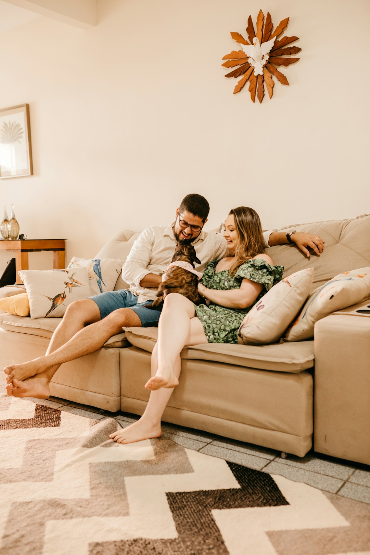 Family at home with their dog